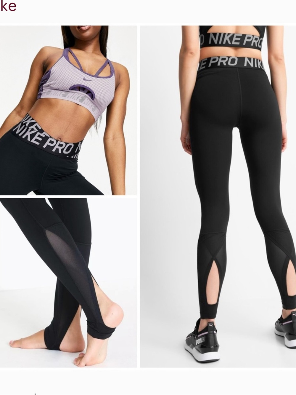 Nike Black High-Waist Stirrup Leggings with Mesh Panels
